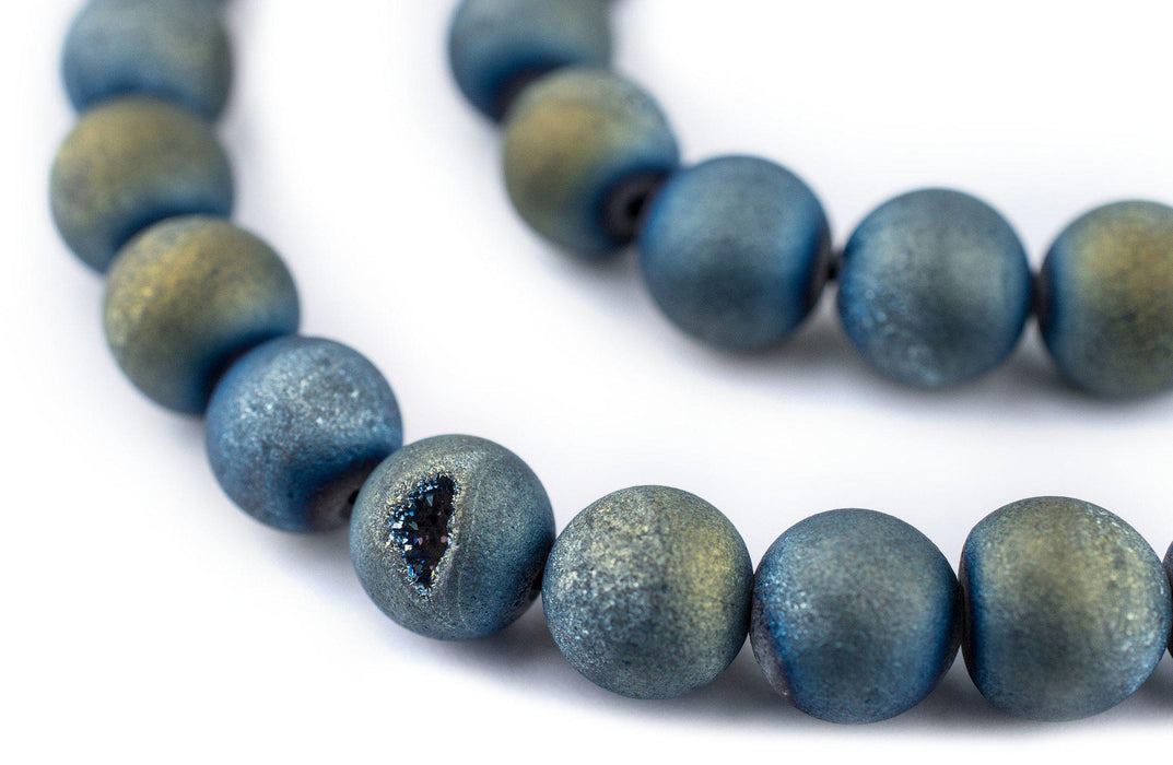 Aqua Round Druzy Agate Beads (10mm) - The Bead Chest