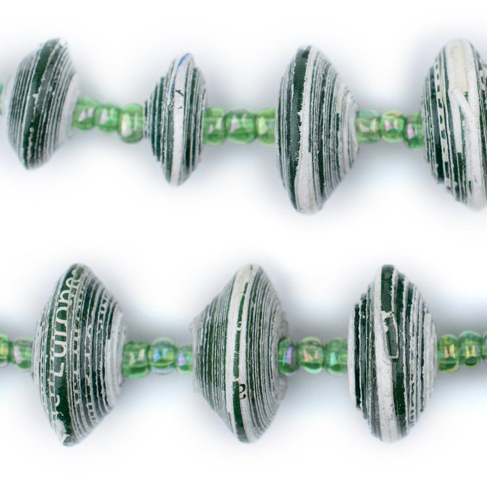 Green Recycled Paper Beads from Uganda (Large) - The Bead Chest