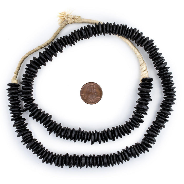 Midnight Black Ashanti Glass Saucer Beads (10mm) - The Bead Chest