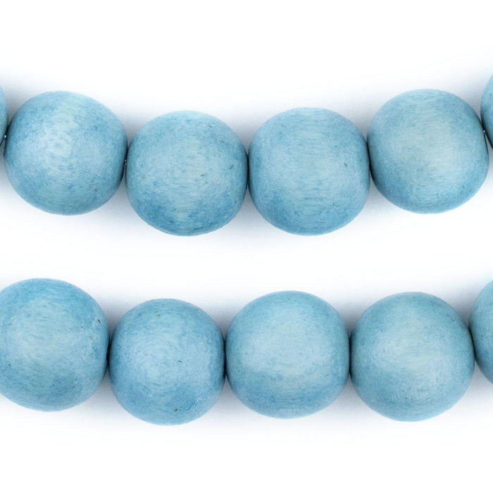 Light Blue Round Natural Wood Beads (16mm) - The Bead Chest