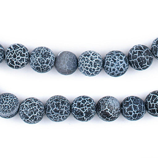 Matte Round Black Crackled Agate Beads (10mm) - The Bead Chest