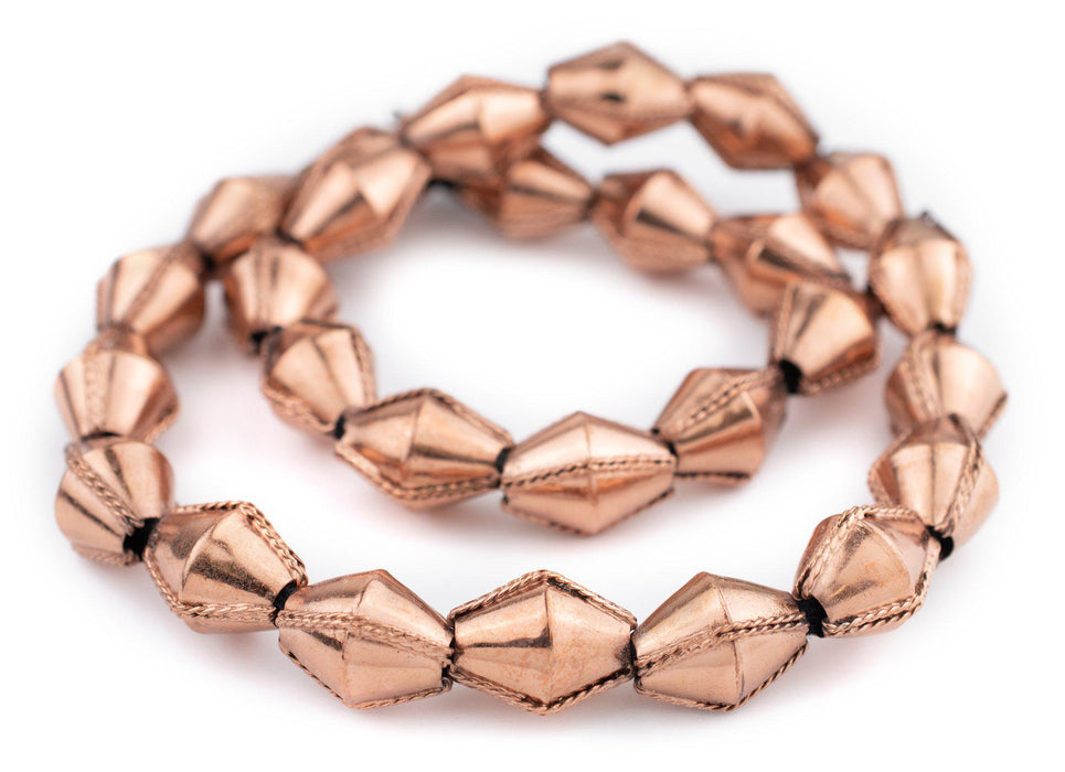 Ethiopian Wired Copper Bicone Beads (22x16mm) - The Bead Chest