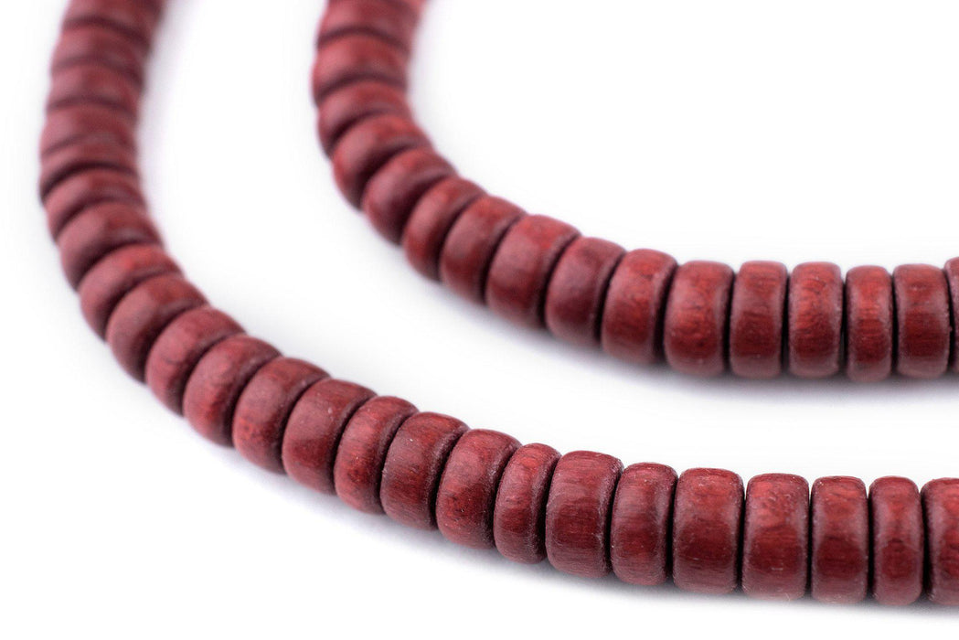 Cherry Red Disk Natural Wood Beads (4x8mm) - The Bead Chest