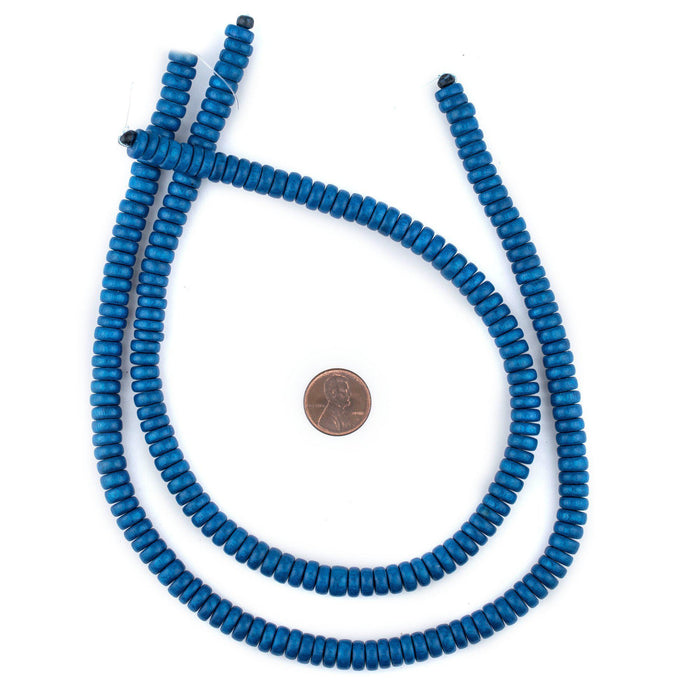 Azul Blue Disk Natural Wood Beads (4x8mm) - The Bead Chest