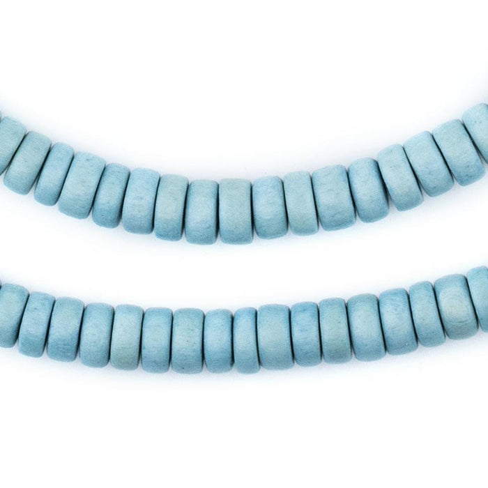 Light Blue Disk Natural Wood Beads (4x8mm) - The Bead Chest