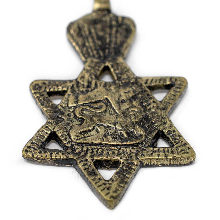 Brass Lion of Judah Star Pendant (62x38mm) - The Bead Chest