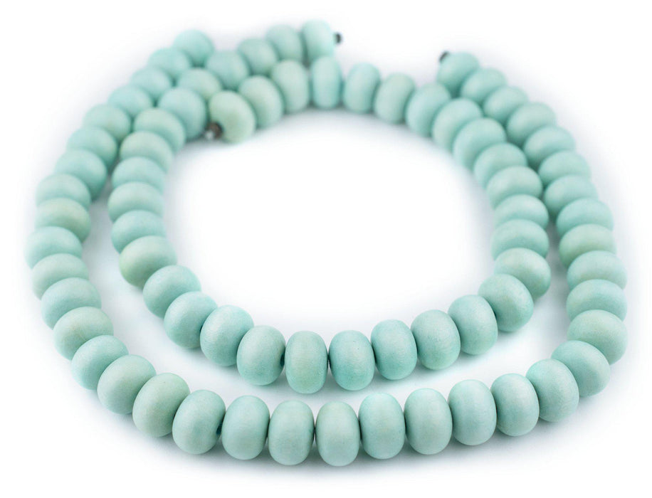 Mint Green Abacus Natural Wood Beads (10x15mm) - The Bead Chest