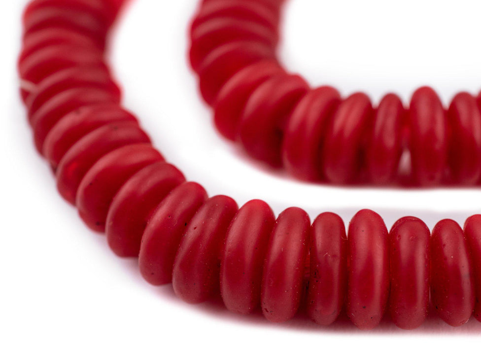 Bright Red Rondelle Recycled Glass Beads - The Bead Chest