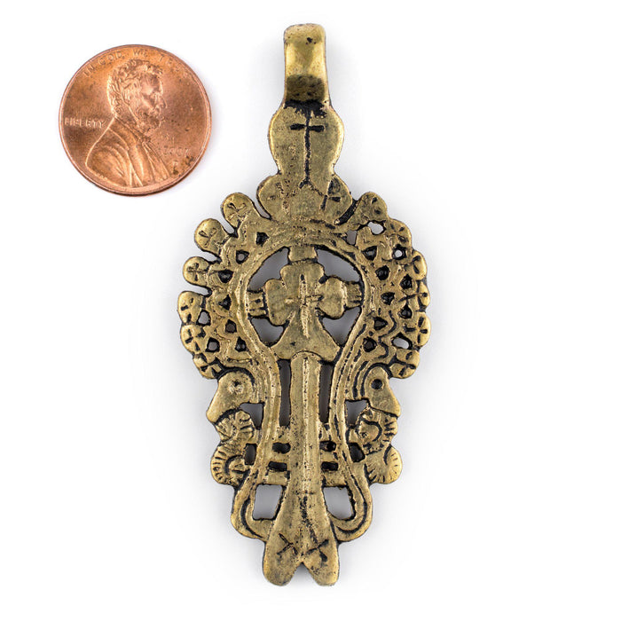 Lalibela Brass Coptic Cross Pendant (30x70mm) - The Bead Chest