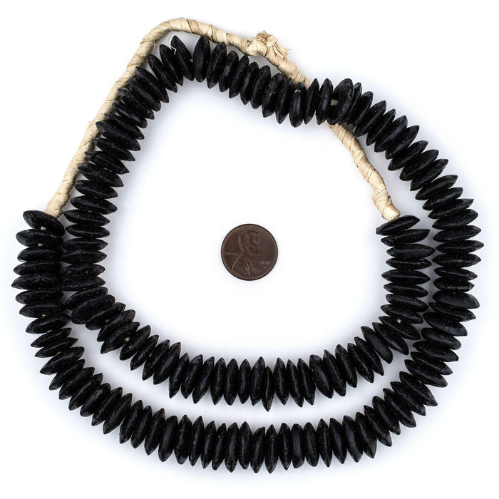 Black Ashanti Glass Saucer Beads (18mm) - The Bead Chest