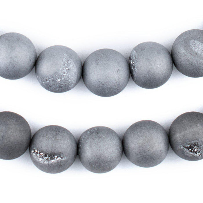 Silver Round Druzy Agate Beads (14mm) - The Bead Chest