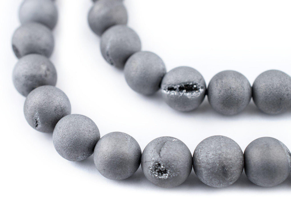 Silver Round Druzy Agate Beads (12mm) - The Bead Chest