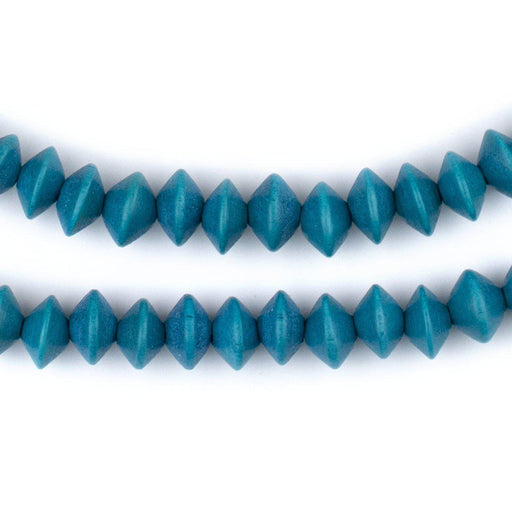 Aqua Blue Bicone Natural Wood Beads (5x8mm)