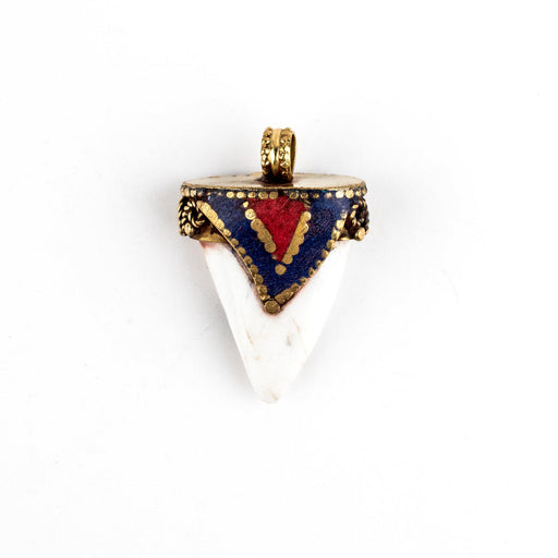 Blue Inlaid Conch Shell Tooth Pendant (40x25mm)
