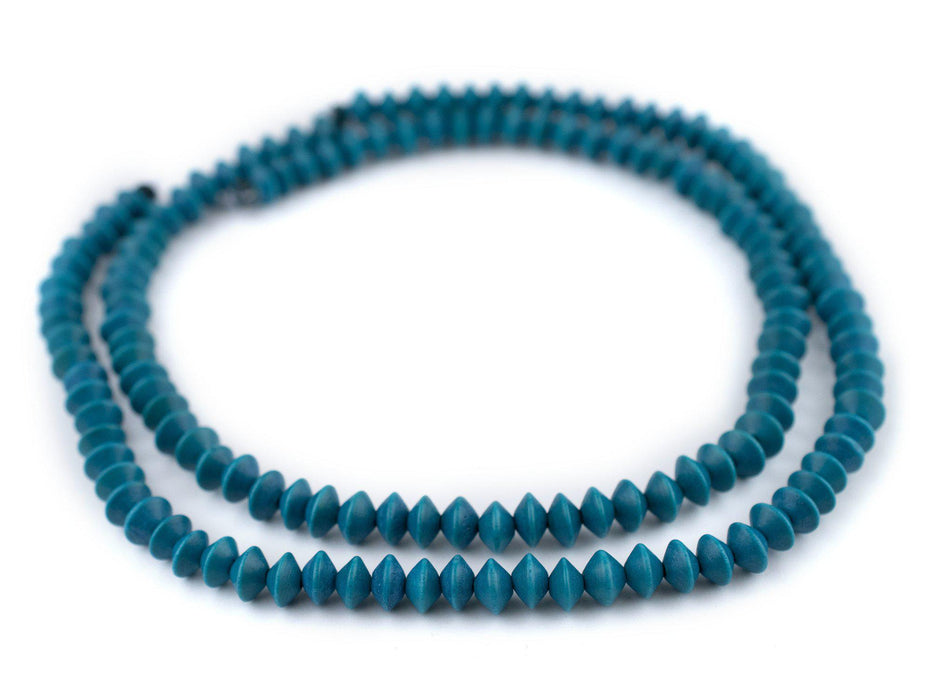 Aqua Blue Bicone Natural Wood Beads (5x8mm) - The Bead Chest