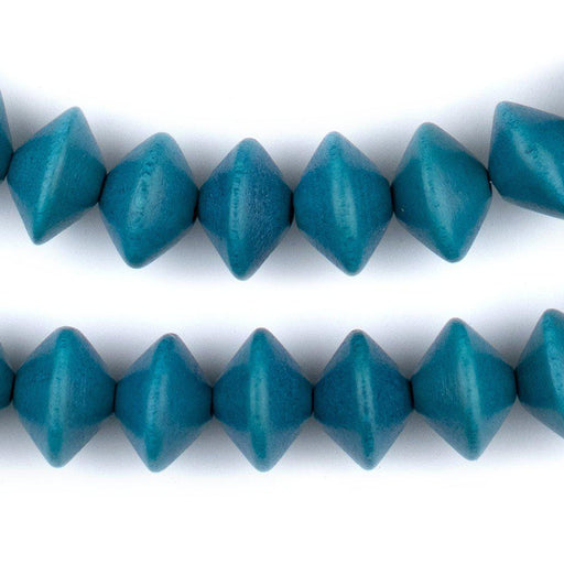 Aqua Blue Bicone Natural Wood Beads (10x15mm)