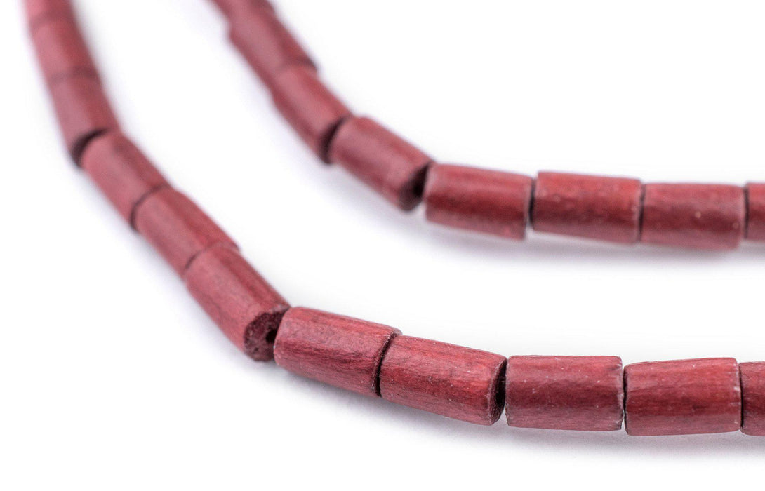 Cherry Red Tube Natural Wood Beads (7x5mm) - The Bead Chest