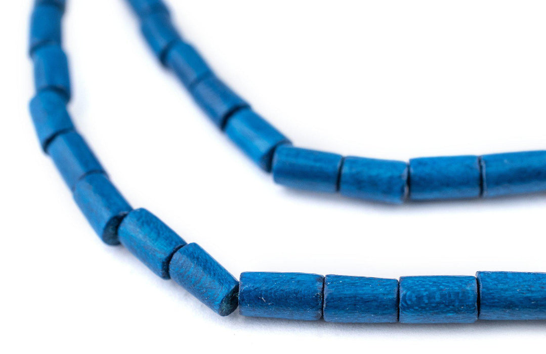 Azul Blue Tube Natural Wood Beads (7x5mm) - The Bead Chest