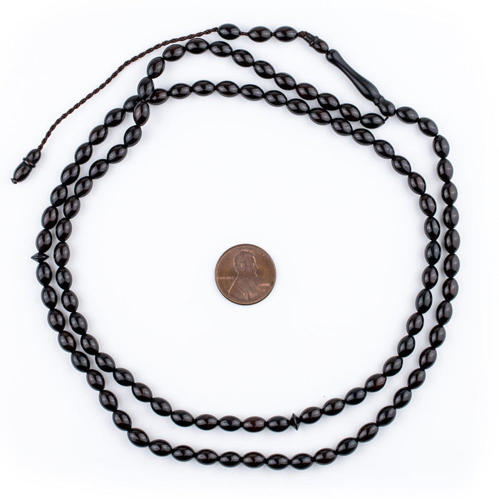 Black Oval Wooden Arabian Prayer Beads (5x8mm) - The Bead Chest