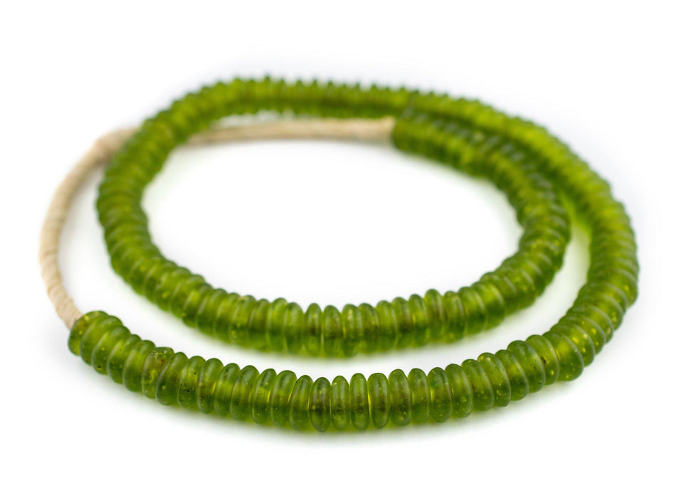 Lime Green Rondelle Recycled Glass Beads - The Bead Chest