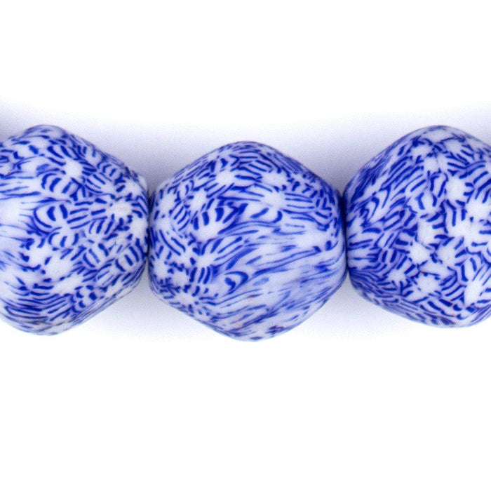 Jumbo Blue & White Fused Bicone Recycled Glass Beads (24mm) - The Bead Chest