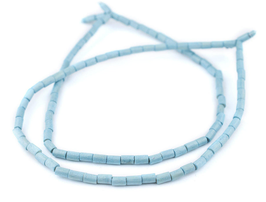 Light Blue Tube Natural Wood Beads (7x5mm) - The Bead Chest