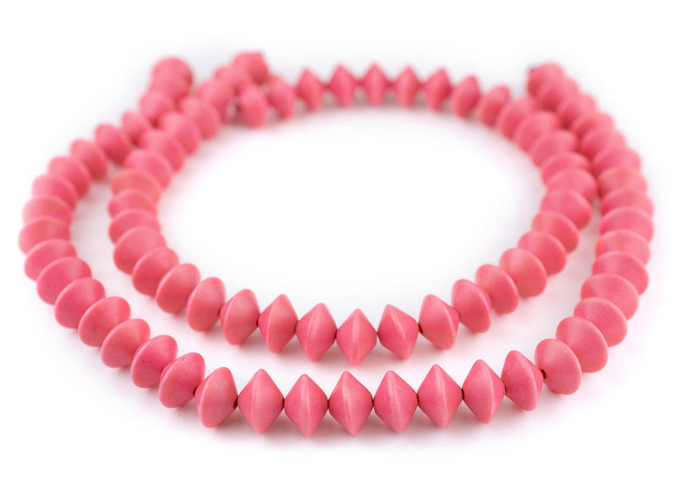 Neon Pink Bicone Natural Wood Beads (10x15mm) - The Bead Chest