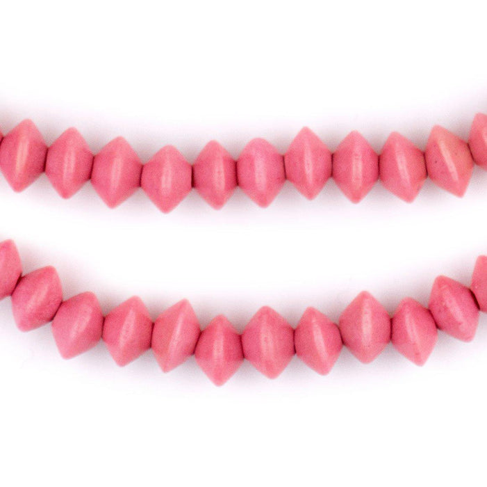Neon Pink Bicone Natural Wood Beads (5x8mm) - The Bead Chest