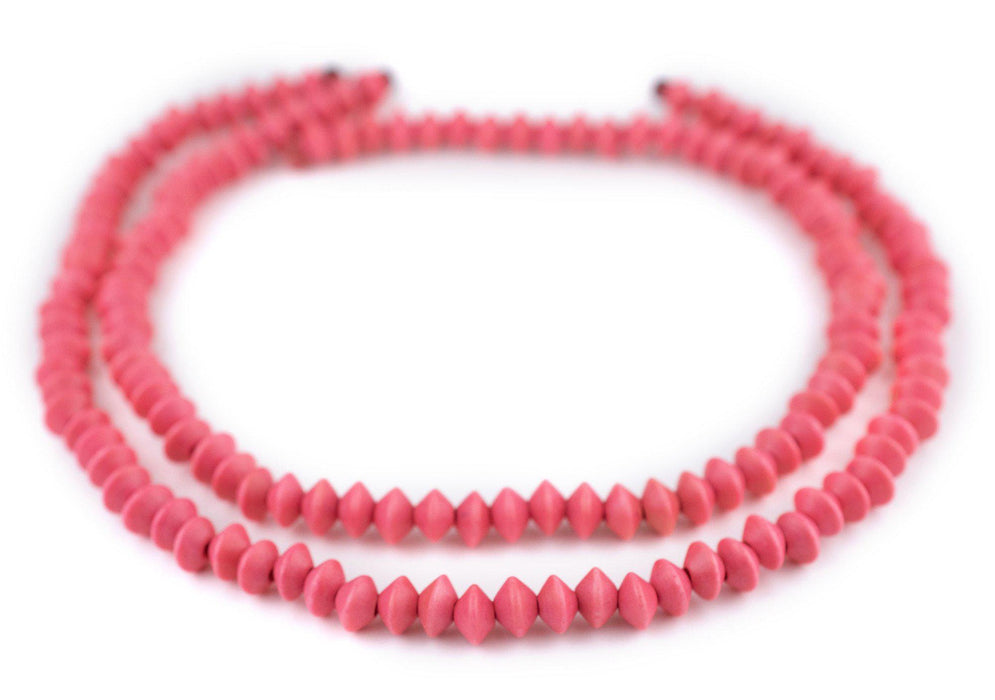 Neon Pink Bicone Natural Wood Beads (5x8mm) - The Bead Chest