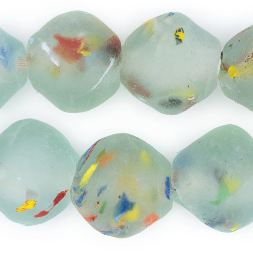 Super Jumbo Rainbow Speckled Aqua Bicone Recycled Glass Beads (32mm) - The Bead Chest
