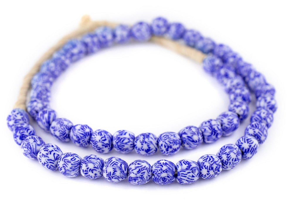 Blue & White Fused Recycled Glass Beads (11mm) - The Bead Chest