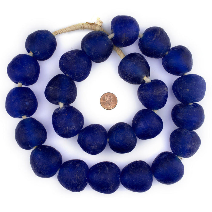 Super Jumbo Cobalt Blue Recycled Glass Beads (34mm) - The Bead Chest