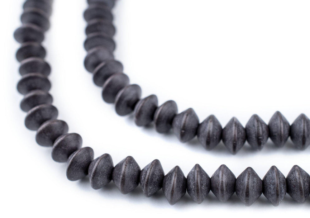 Dark Grey Bicone Natural Wood Beads (5x8mm) - The Bead Chest