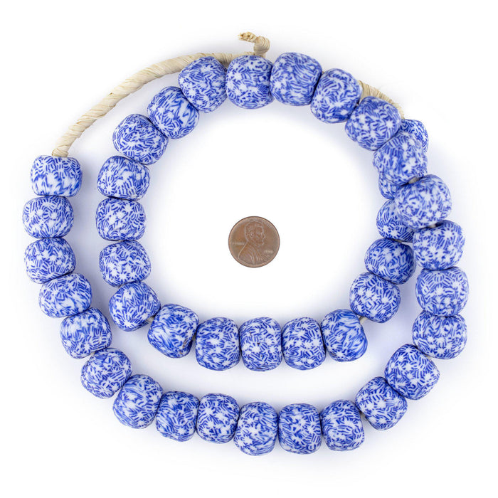 Blue & White Fused Recycled Glass Beads (18mm) - The Bead Chest