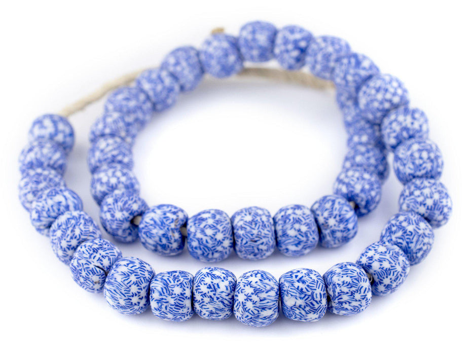 Blue & White Fused Recycled Glass Beads (18mm) - The Bead Chest