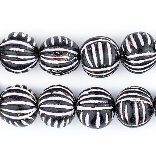 Terracotta Black & White Scratch Beads (16mm) - The Bead Chest
