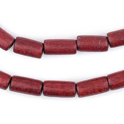 Cherry Red Tube Natural Wood Beads (15x8mm) - The Bead Chest