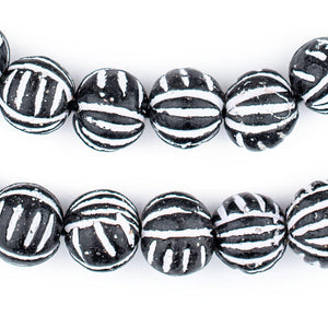 Terracotta Black & White Scratch Beads (12mm)