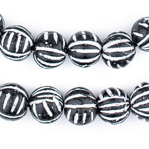 Terracotta Black & White Scratch Beads (12mm) - The Bead Chest