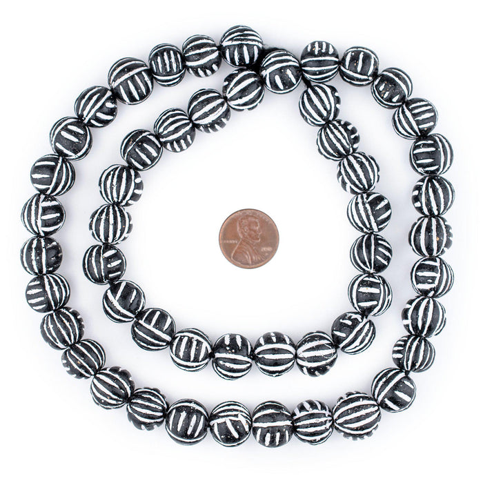 Terracotta Black & White Scratch Beads (12mm) - The Bead Chest
