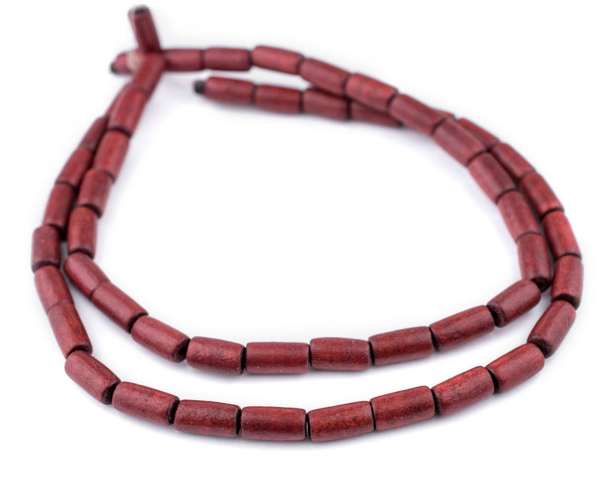 Cherry Red Tube Natural Wood Beads (15x8mm) - The Bead Chest