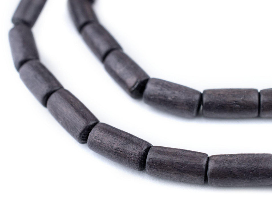 Dark Grey Tube Natural Wood Beads (15x8mm) - The Bead Chest