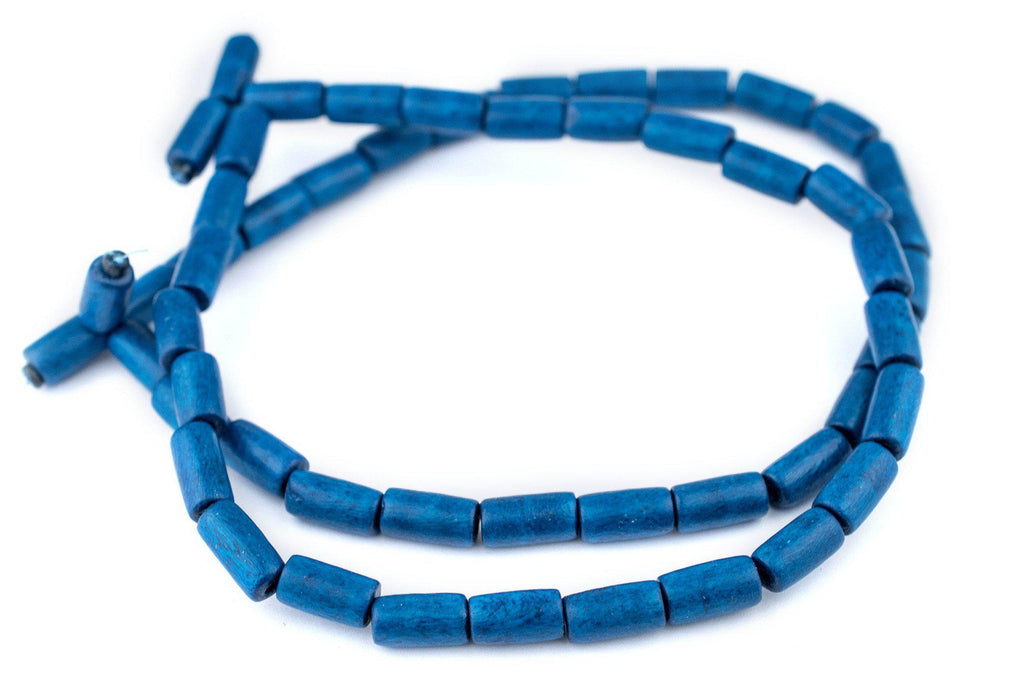Azul Blue Tube Natural Wood Beads (15x8mm) - The Bead Chest