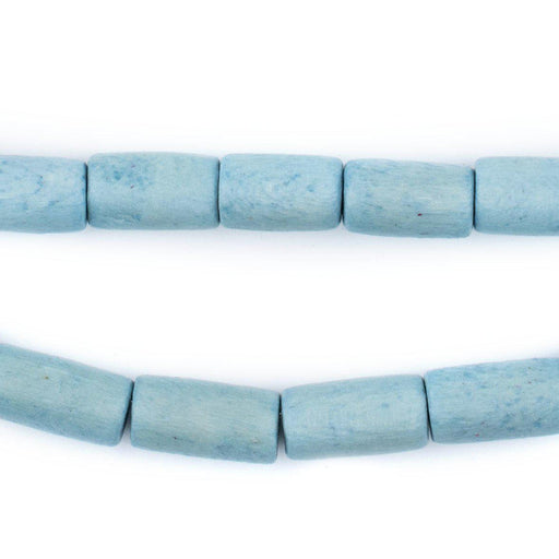 Light Blue Tube Natural Wood Beads (15x8mm)