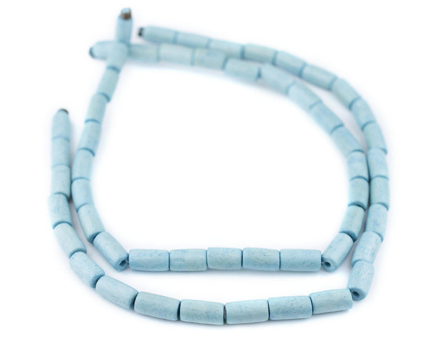 Light Blue Tube Natural Wood Beads (15x8mm) - The Bead Chest