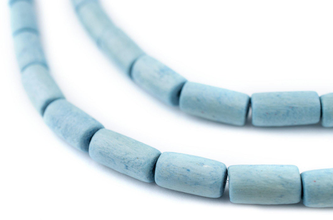 Light Blue Tube Natural Wood Beads (15x8mm) - The Bead Chest