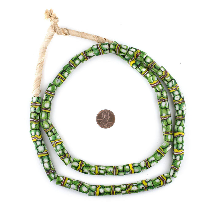 Green Flower Antique Matching Venetian Millefiori Trade Beads - The Bead Chest