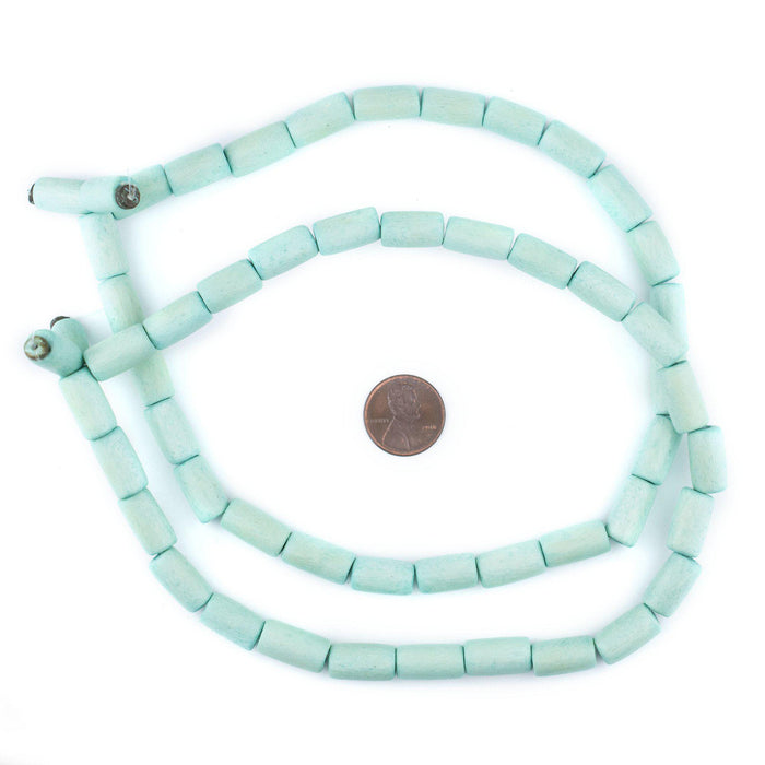 Mint Green Tube Natural Wood Beads (15x8mm) - The Bead Chest