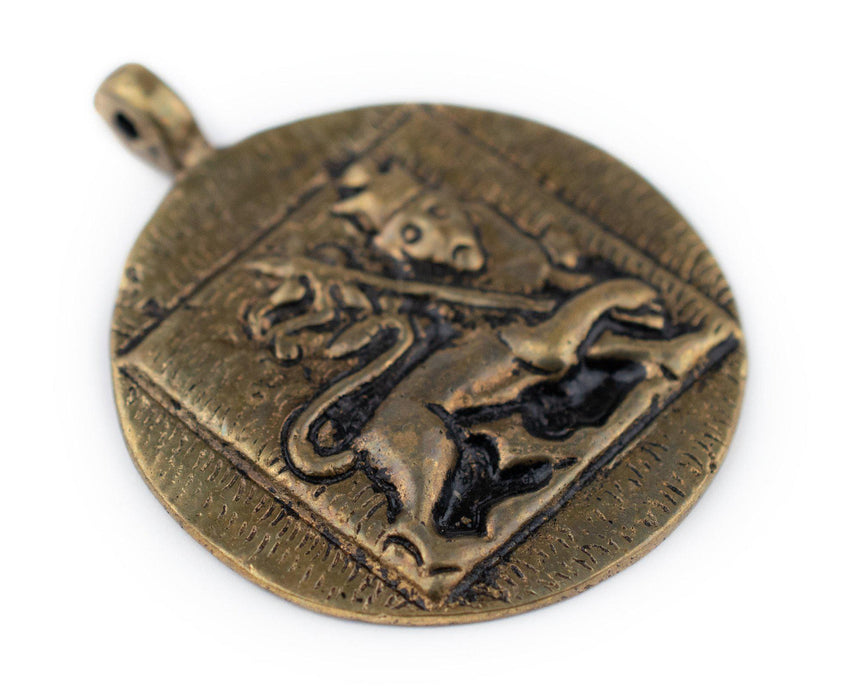 Brass Circular Lion of Judah Pendant - The Bead Chest