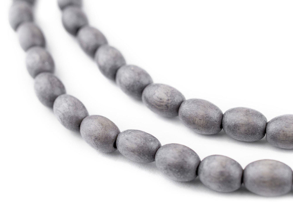 Grey Oval Natural Wood Beads (9x6mm) - The Bead Chest